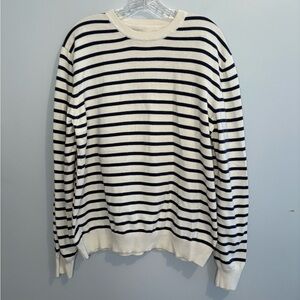 H&M LOGG Men’s XL White Navy Striped Crewneck Sweater Long Sleeve Soft Comfy EUC